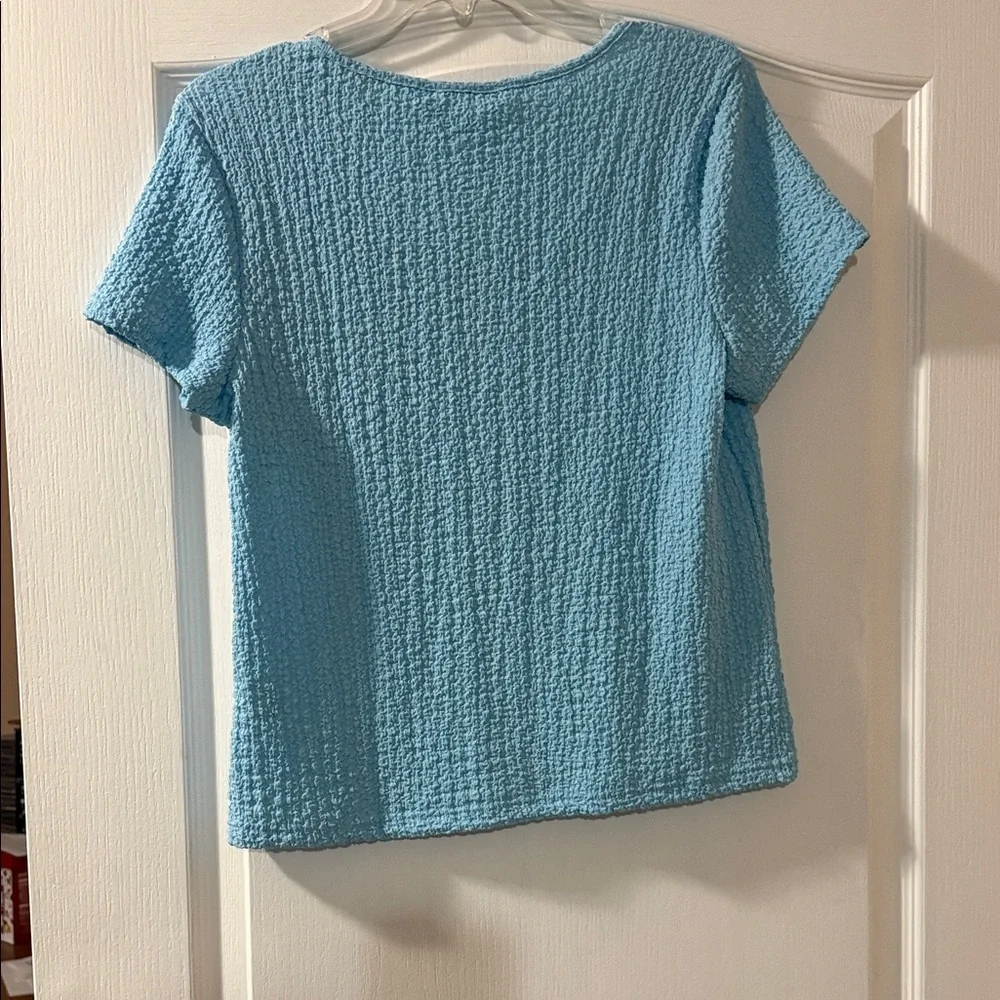 Time and Tru Women's Sky Blue Textured Short Sleeve Top - Picture 5 of 6